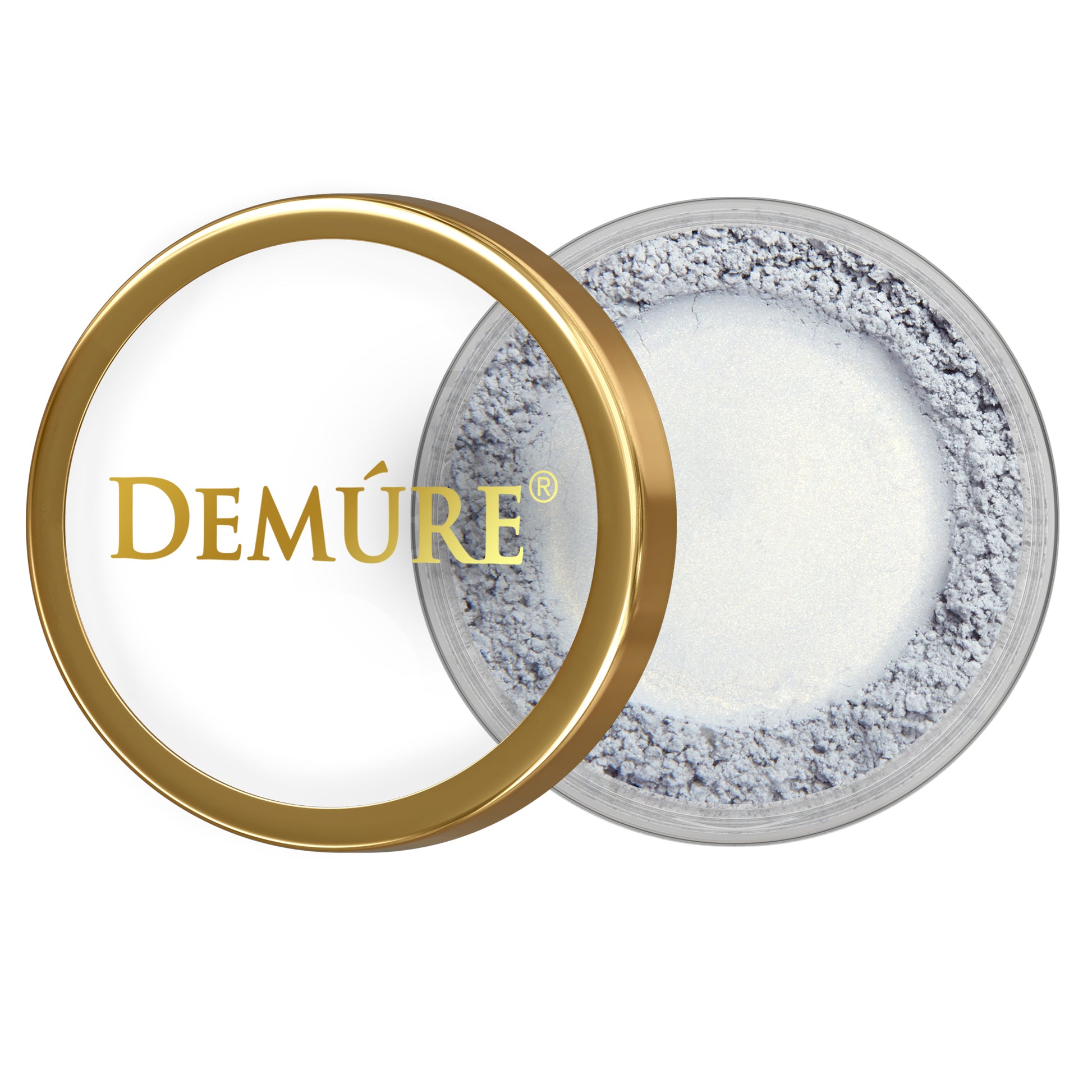 Open container of Demure Baby Blue eye color witha  gold lid 