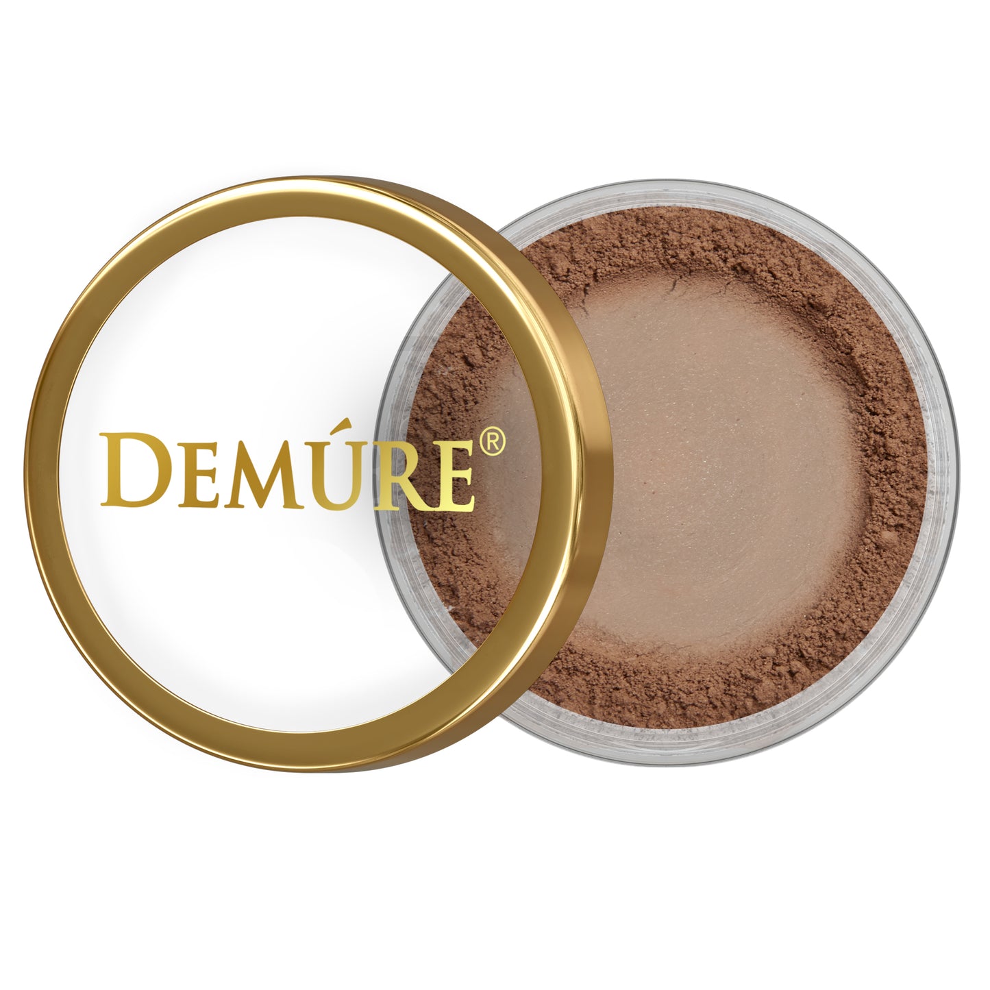 Open container of Demure Brownstone eye color with a gold lid 