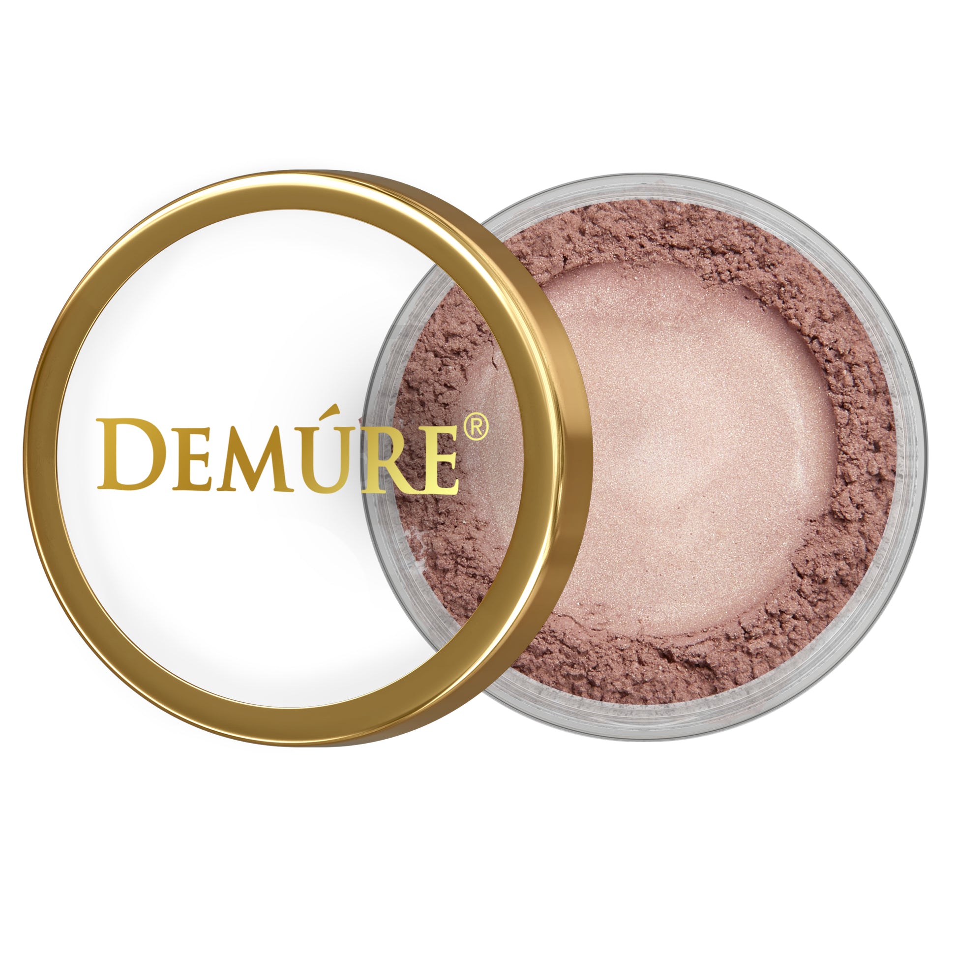 Open container of Demure Dusty Rose eye color with a gold lid 