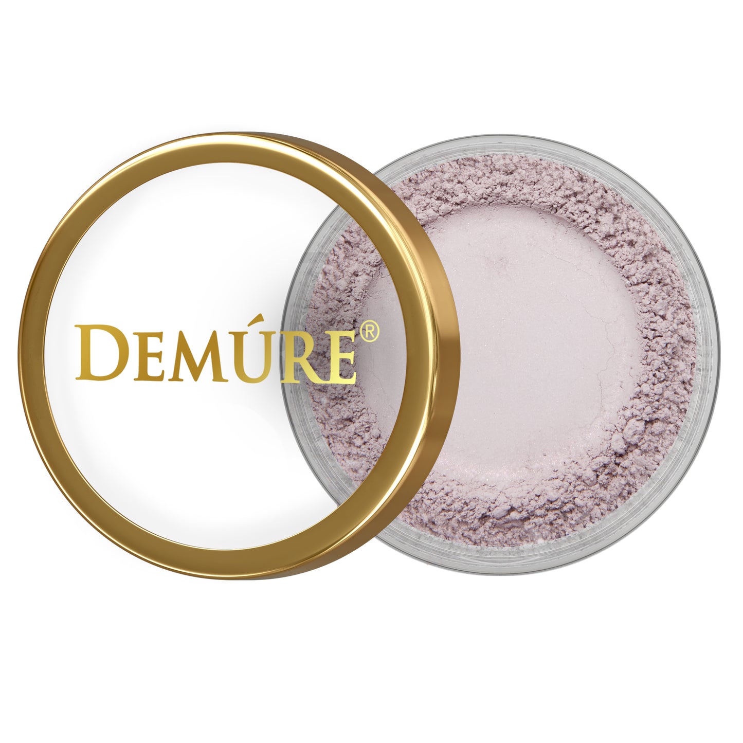 Open container of Demure Lilac eye color with a gold lid 