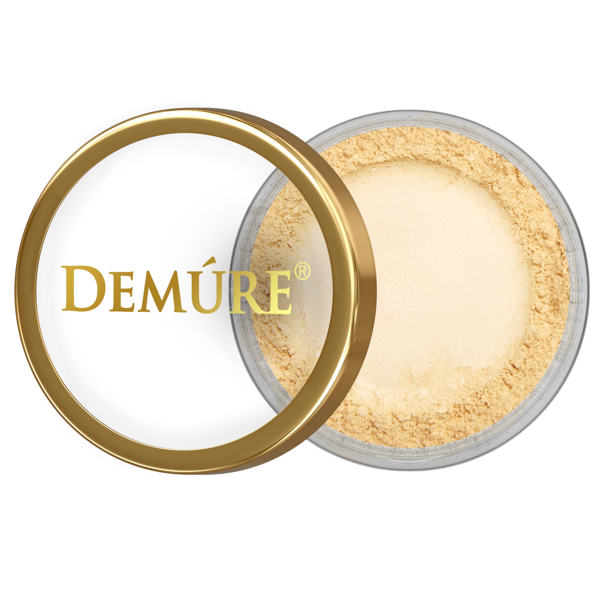 Open container of Demure Sunflower eye color with a gold lid 