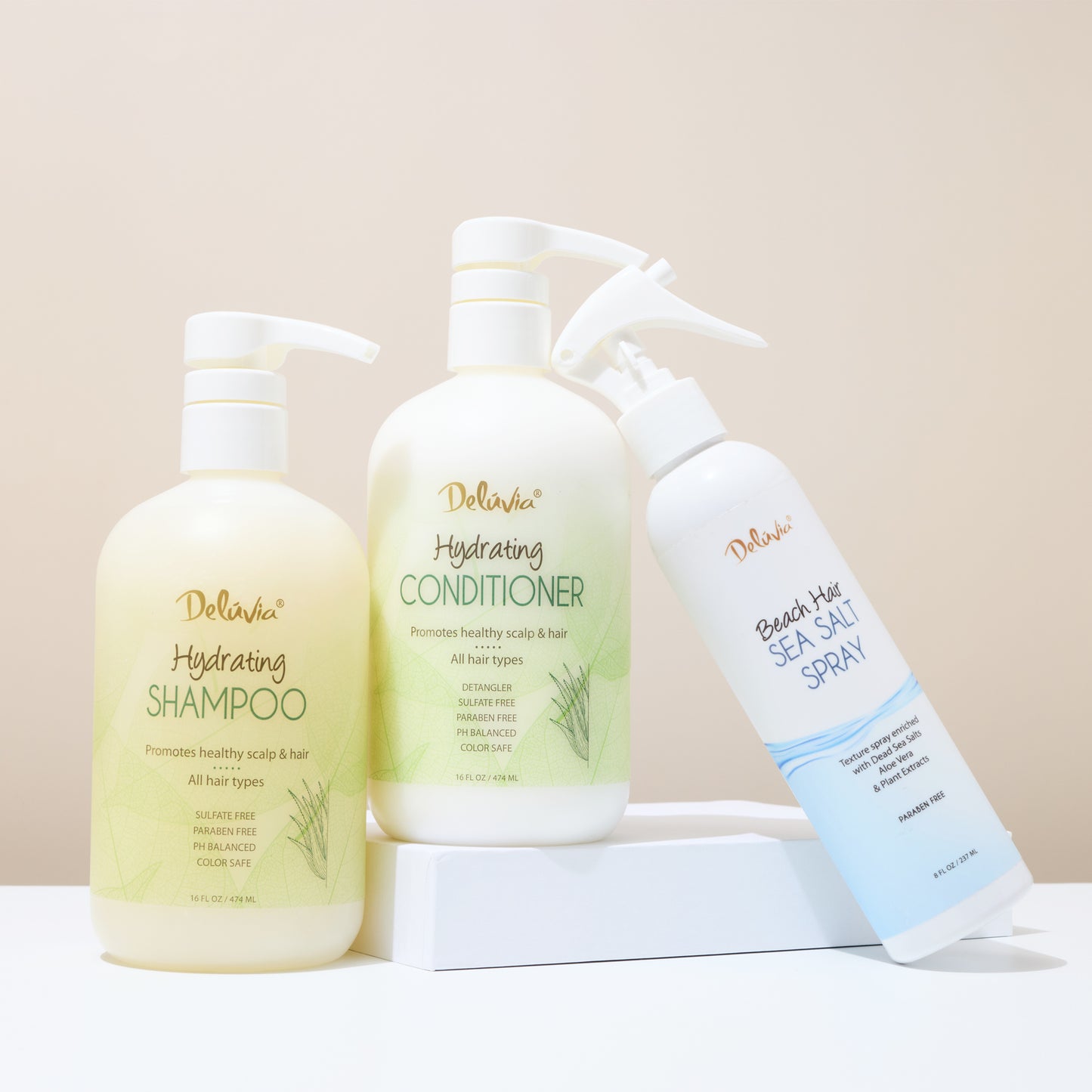 Deluvia Beach Hair Sea Salt Spray with Deluvia Shampoo and Conditioner