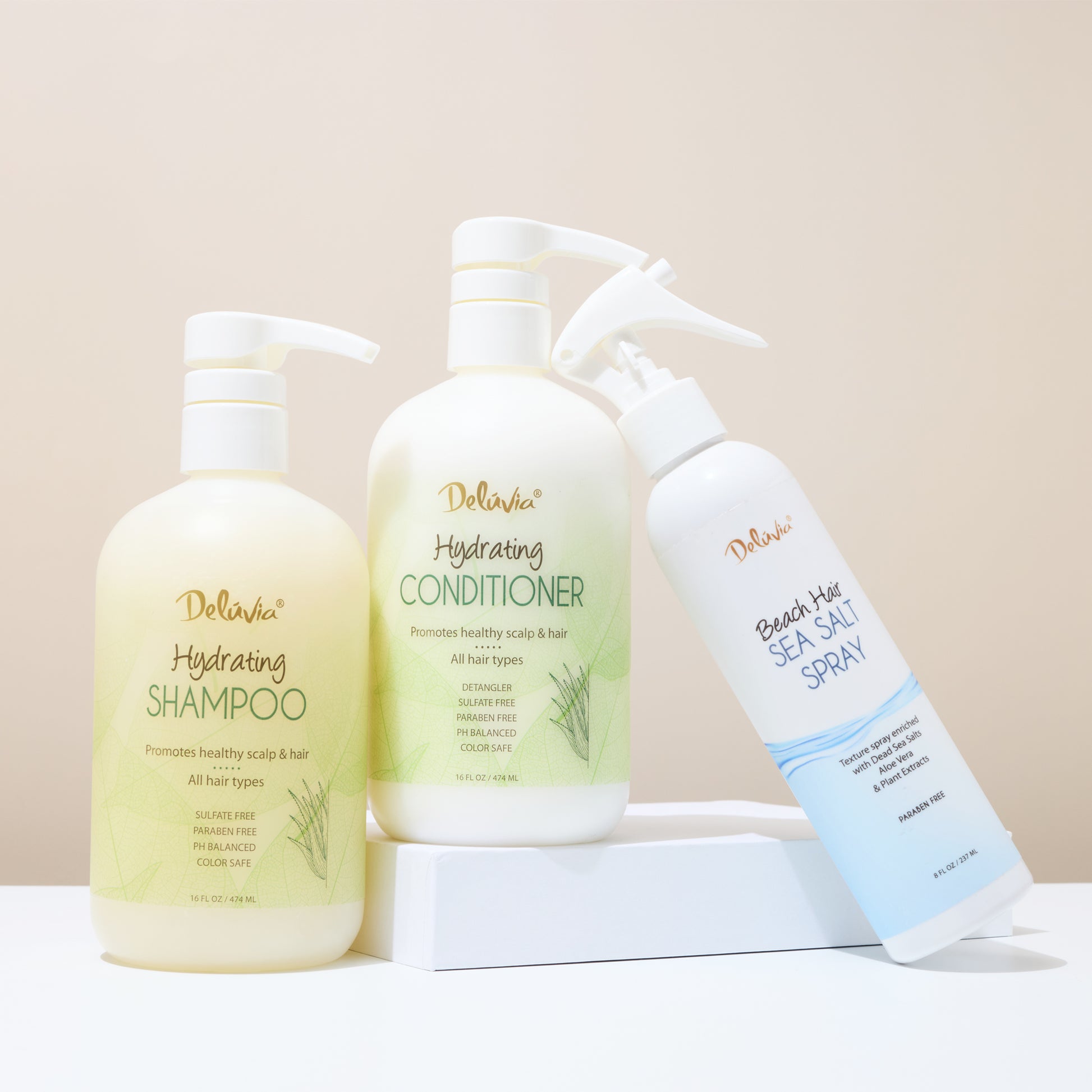 Deluvia Beach Hair Sea Salt Spray with Deluvia Shampoo and Conditioner