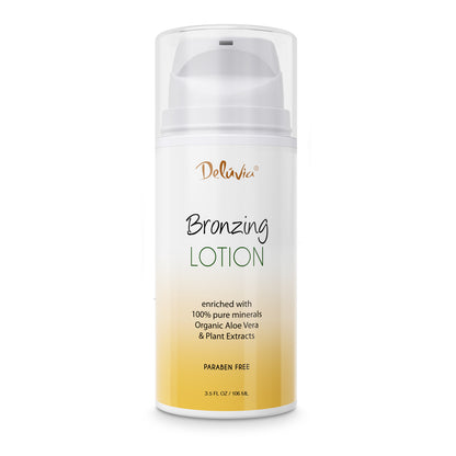Deluvia bronzing lotion bottle on a white background