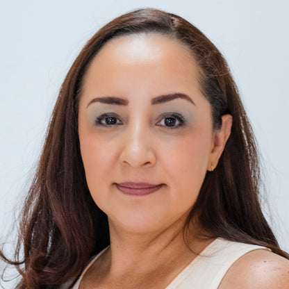 Latino woman wearing Demure Medium Dark Foundation