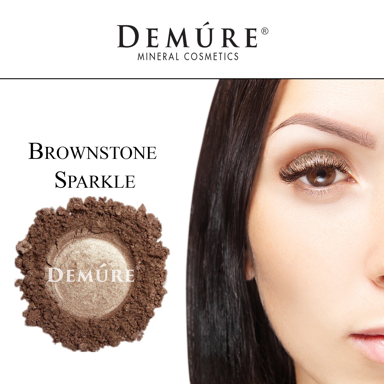 Woman's face close up with Brownstone Sparkle eye color on her eye lid