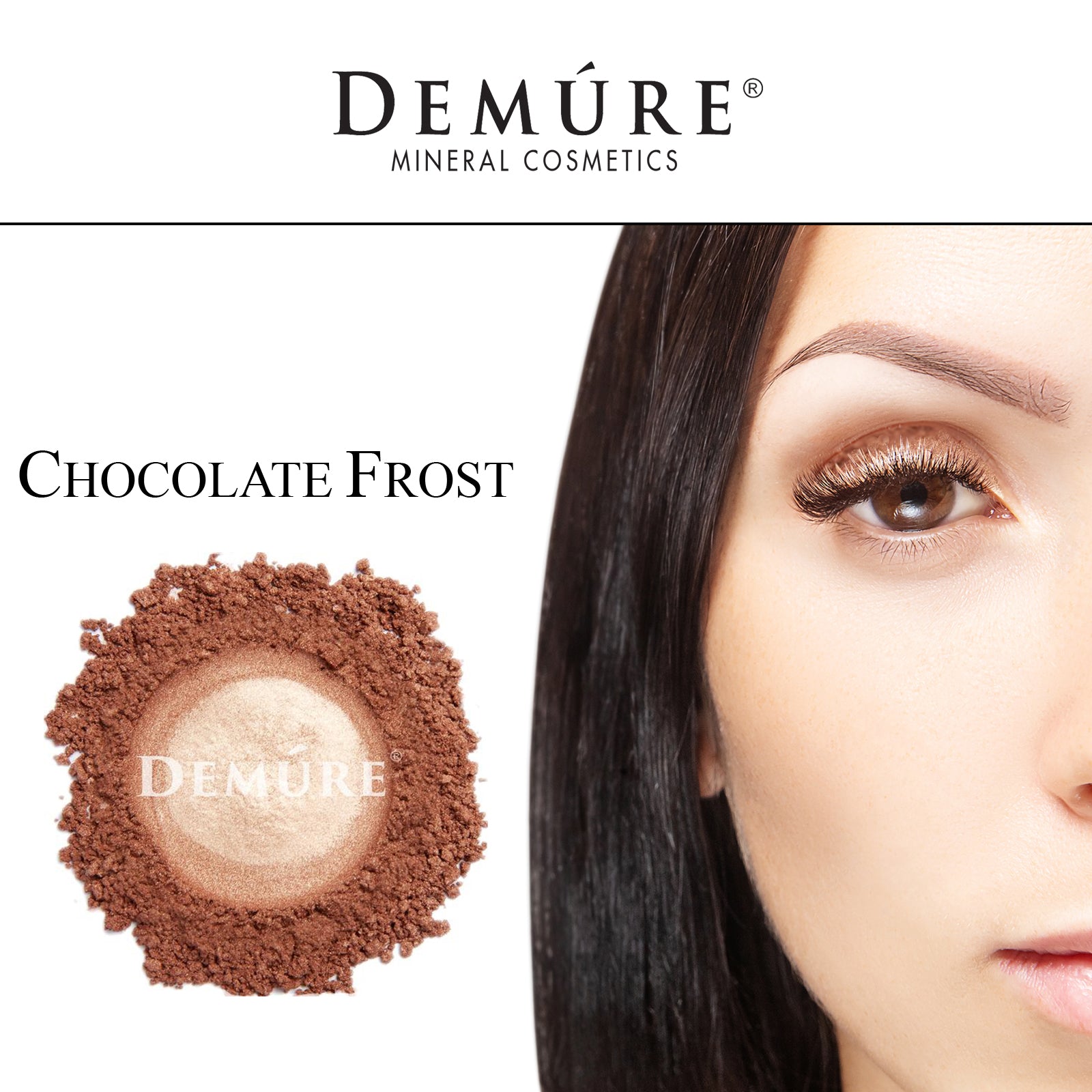 Woman's face close up with Chocolate Frost eye color on her eye lid
