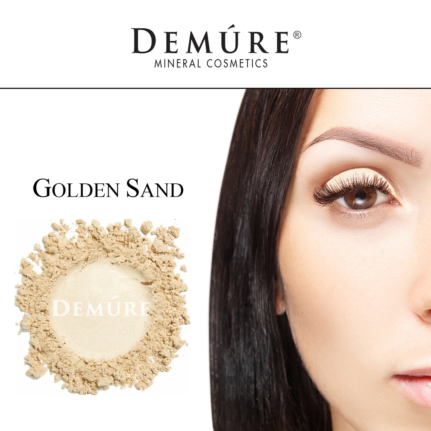 Woman's face close up with Golden Sand eye color on her eye lid