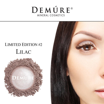 Woman's face close up with Limited Edition Lilac Frost eye color on her eye lid