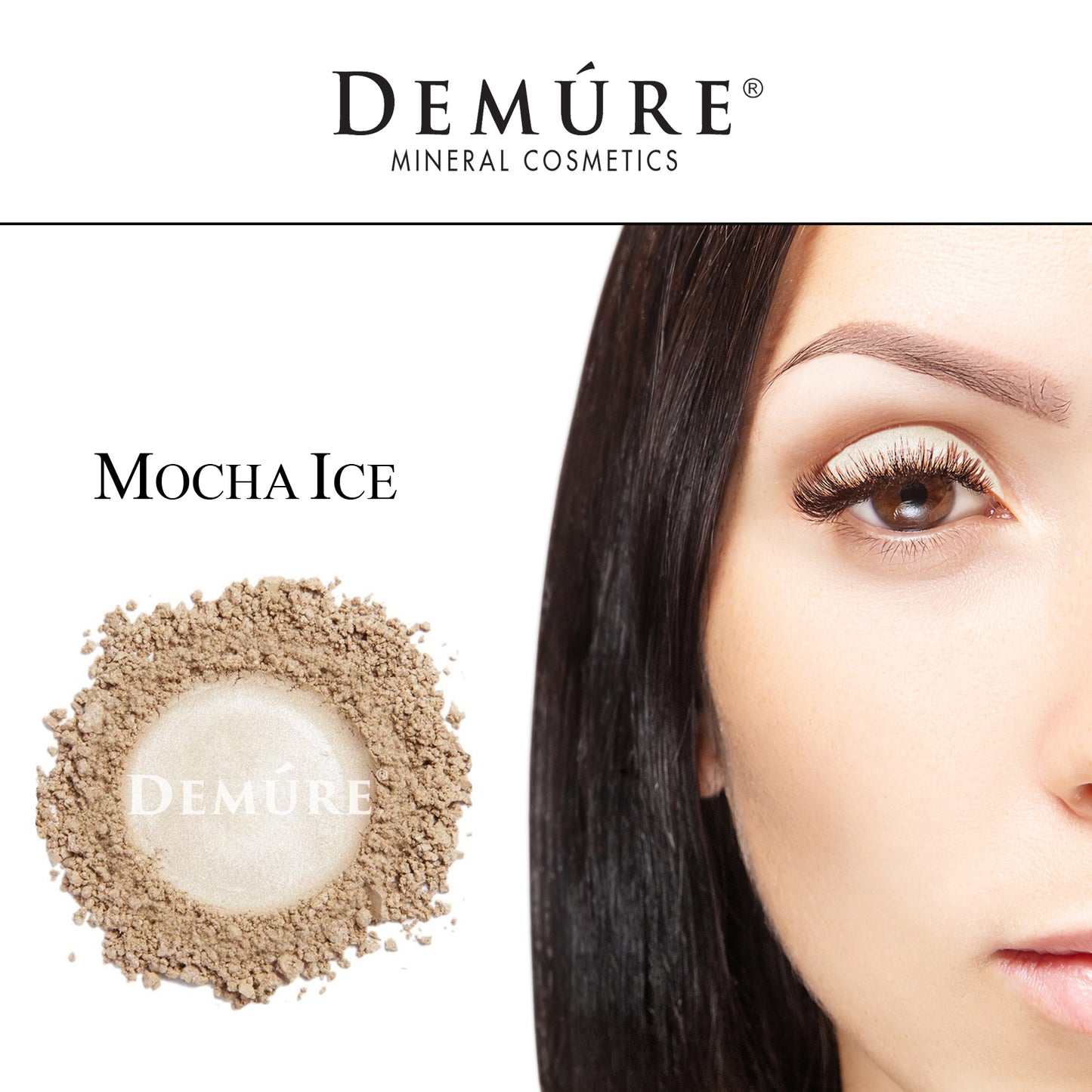 Woman's face close up with Mocha Ice eye color on her eye lid