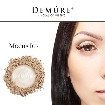 Woman's face close up with Mocha Ice eye color on her eye lid