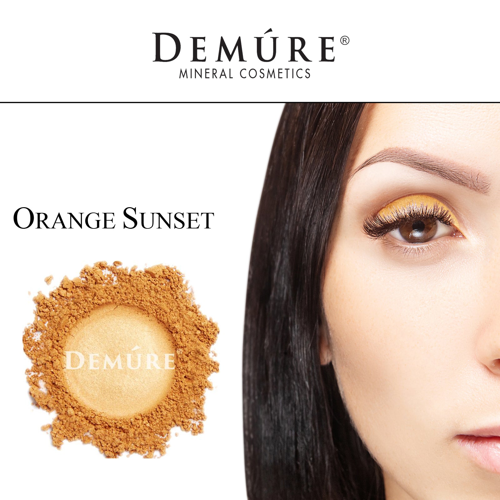 Woman's face close up with Orange Sunset eye color on her eye lid
