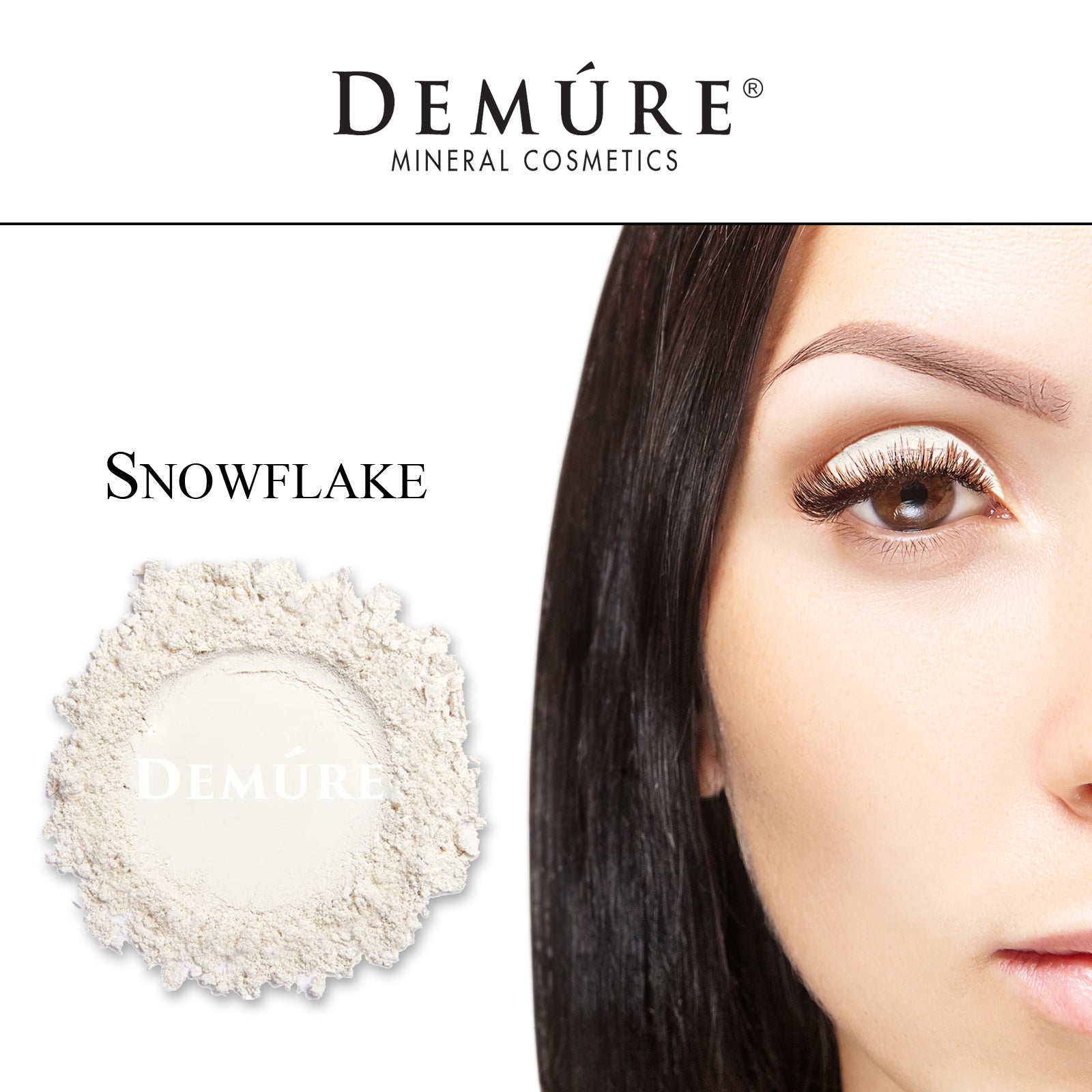 Woman's face close up with Snowflake eye color on her eye lid