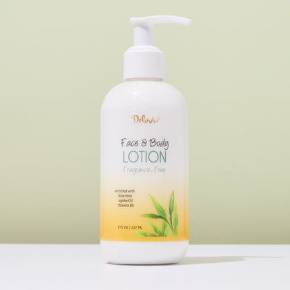 Deluvia Hand & Body Lotion bottle with pump on a light green background