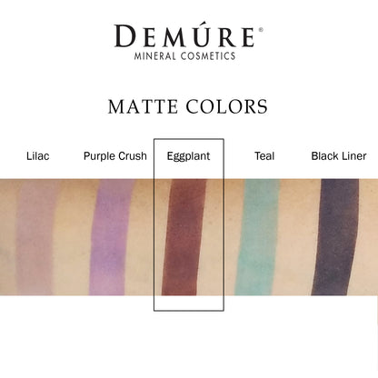 Woman's arm with a swatch of Eggplant eye color as well as four other complimentary colors