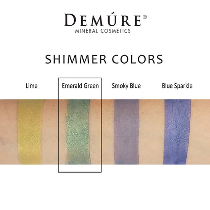 Woman's arm with swatches of Lime, Emerald Green, Smoky Blue and Blue Sparkle eye colors
