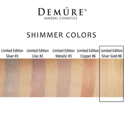 Woman's arm with a swatch of Limited Edition Silver Gold eye color as well as four other complimentary colors.