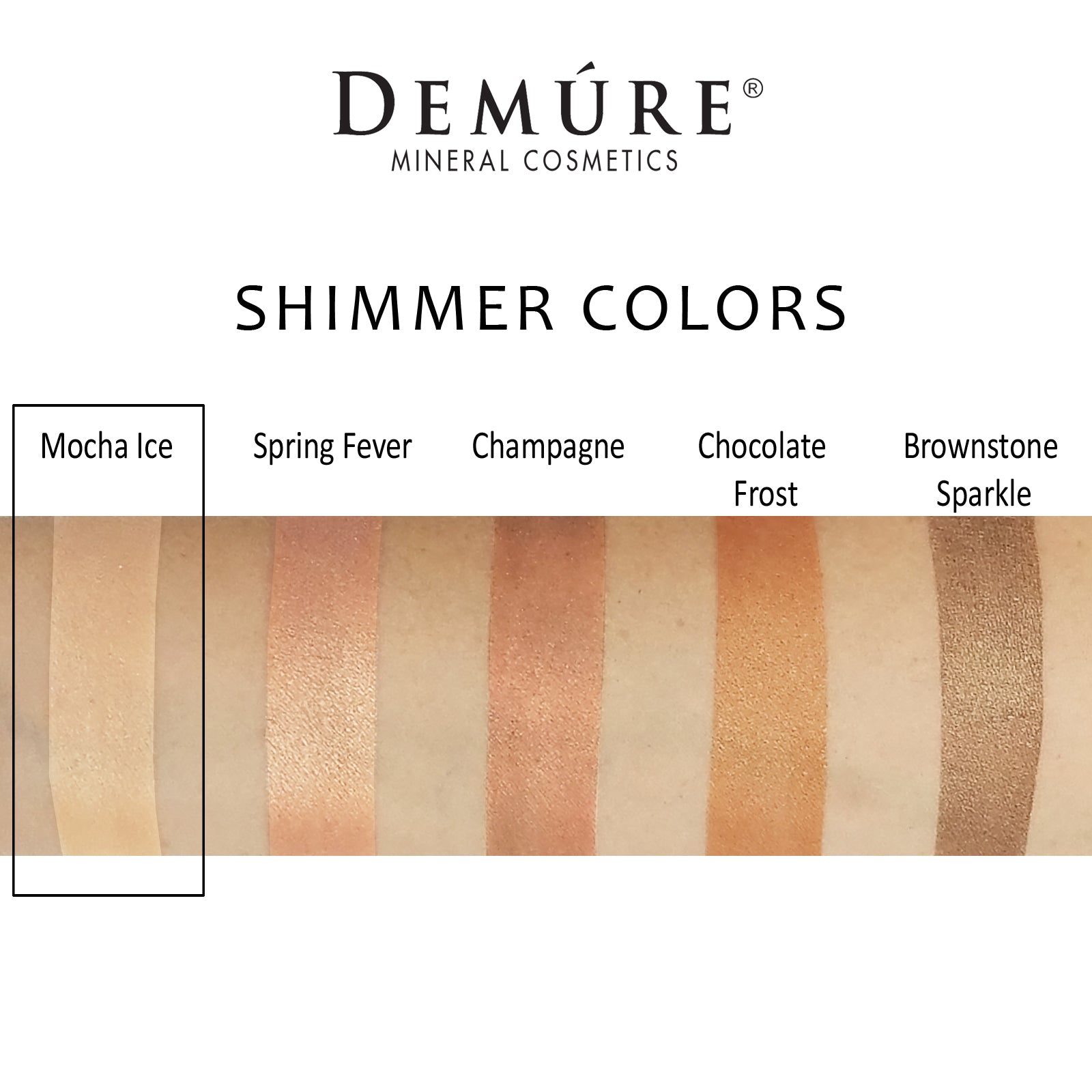 Woman's arm with a swatch of Mocha Ice eye color as well as four other complimentary colors