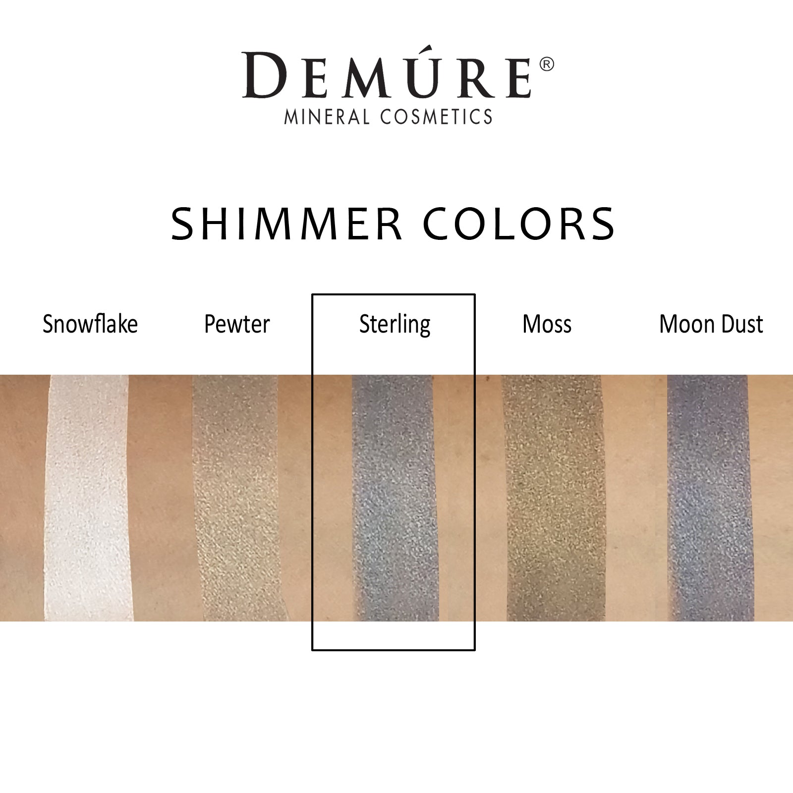 Woman's arm with a swatch of Sterling eye color as well as four other complimentary colors