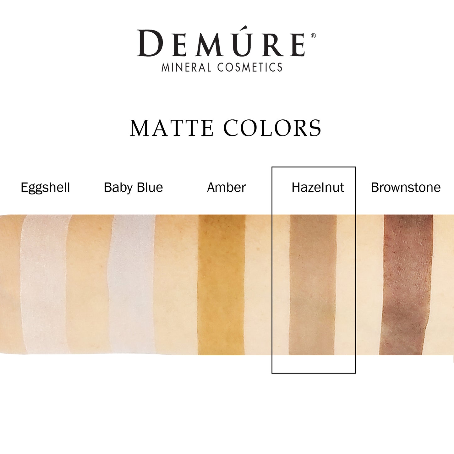 Woman's arm with a swatch of Hazelnut eye color as well as four other complimentary colors