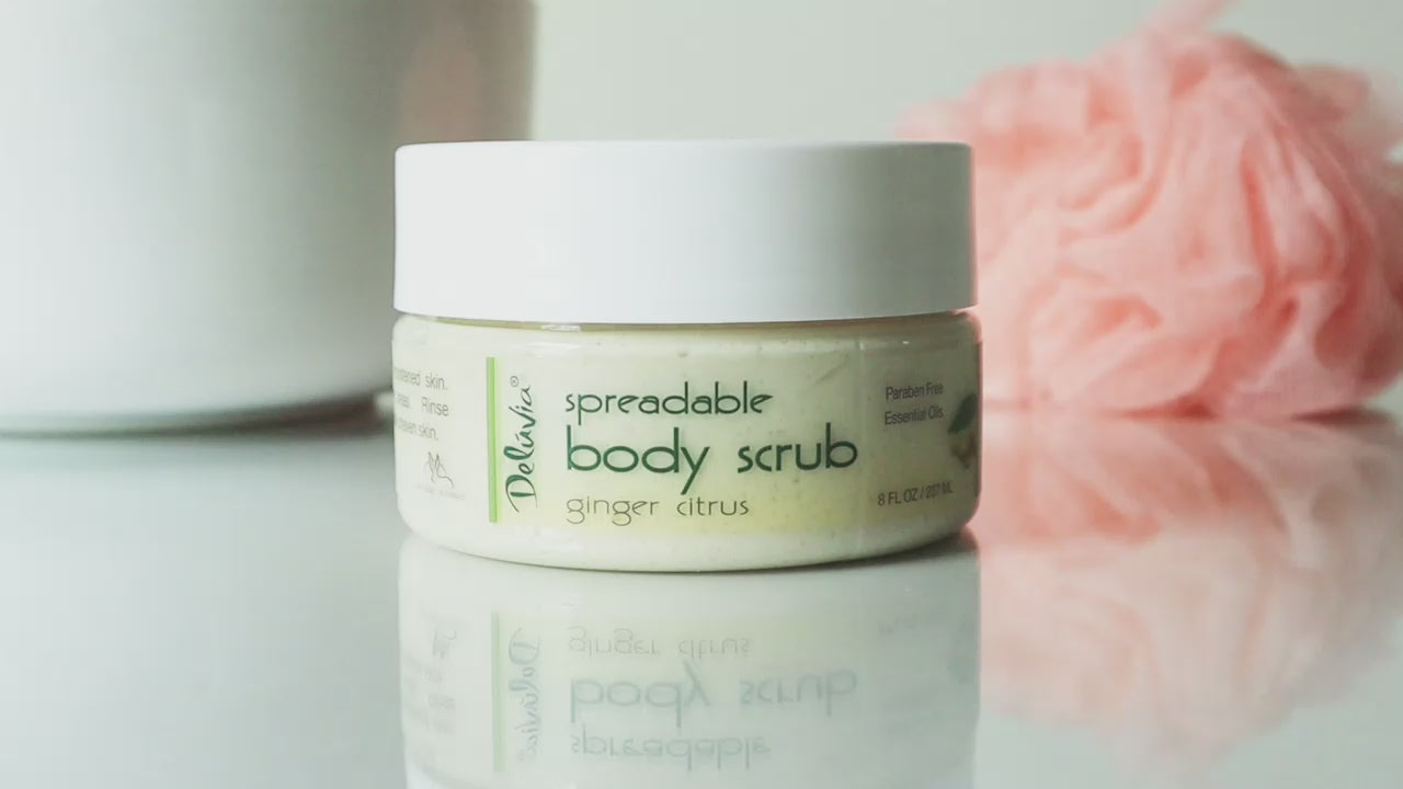 Video of Deluvia Ginger Citrus Spreadable Body Scrub being used