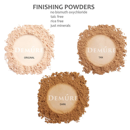 Color swatches of the three finishing setting powder color options for different skin tones.