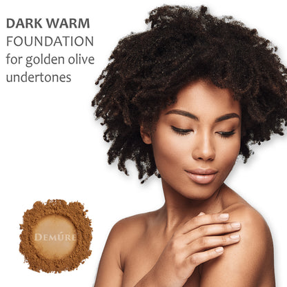 A photo of a woman wearing Demure Dark Warm foundation for golden, olive undertones