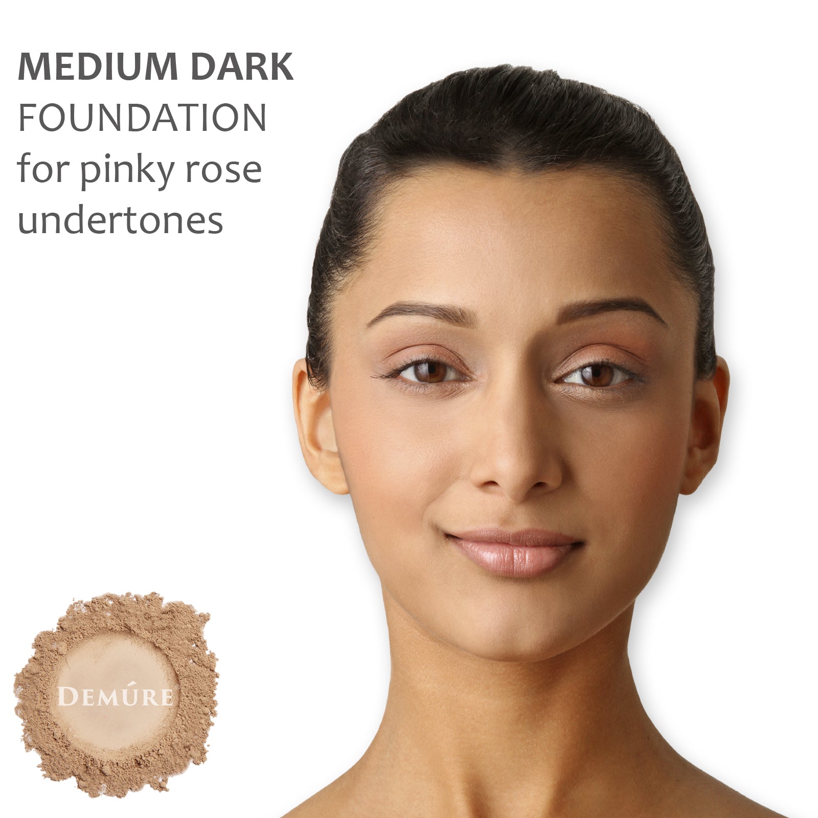 A photo of a woman wearing Demure Medium Dark foundation