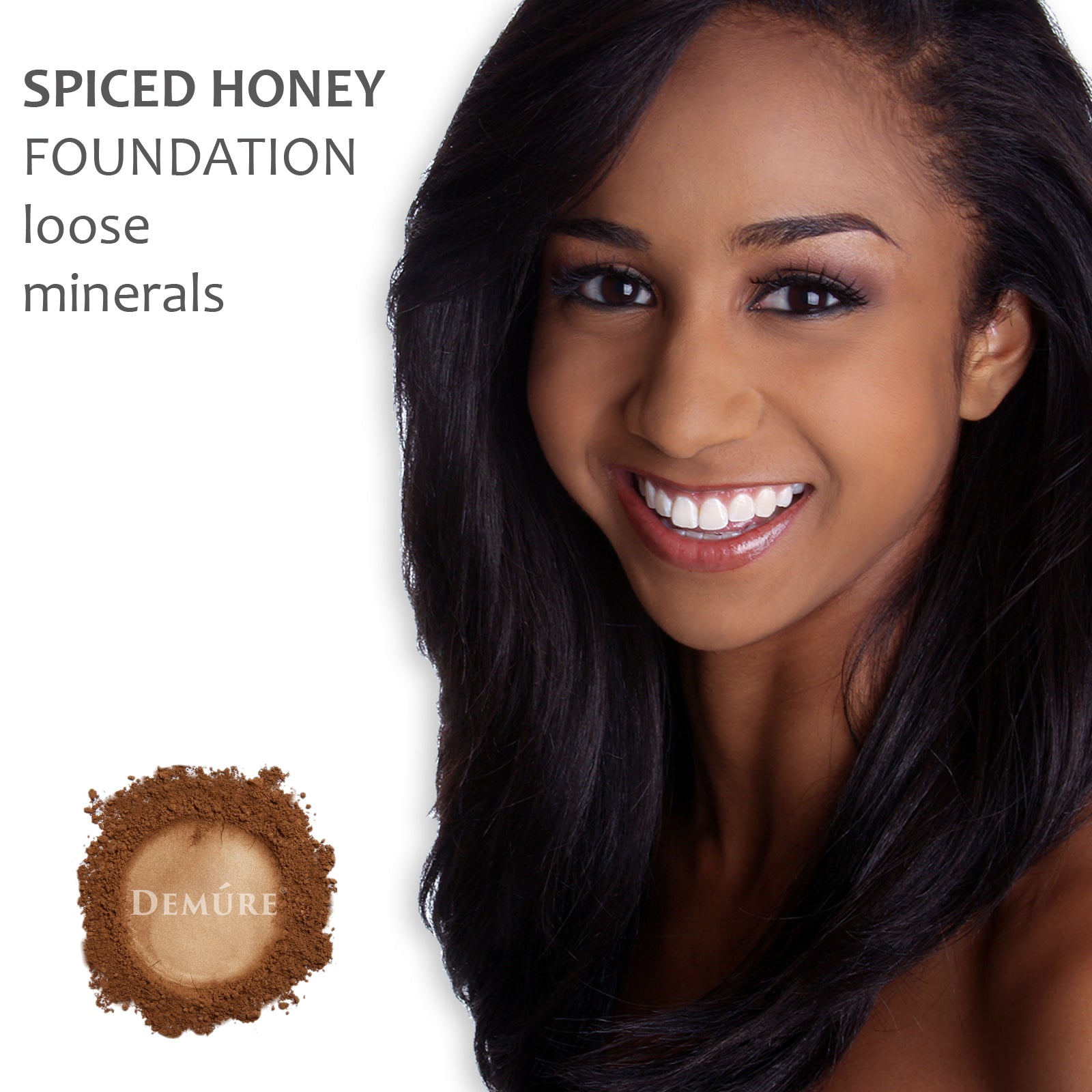 A photo of a woman wearing Demure Spiced Honey foundation for golden olive undertones
