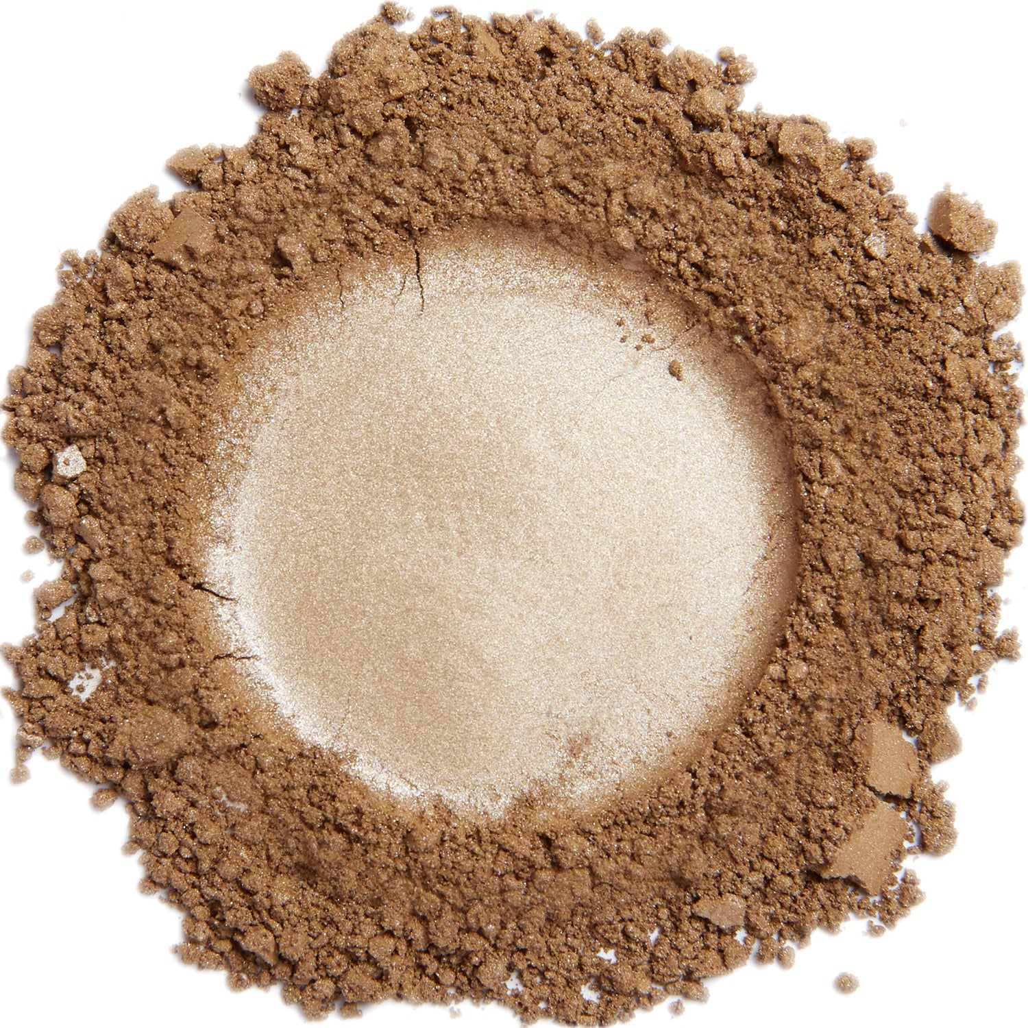 A swatch of Golden Brown mineral eye color powder, showing a light brown shade with a shimmering finish.