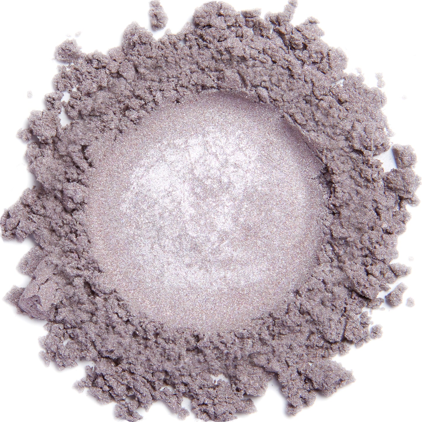 A close-up image of a lavender ice colored mineral eye shadow with a metallic finish.