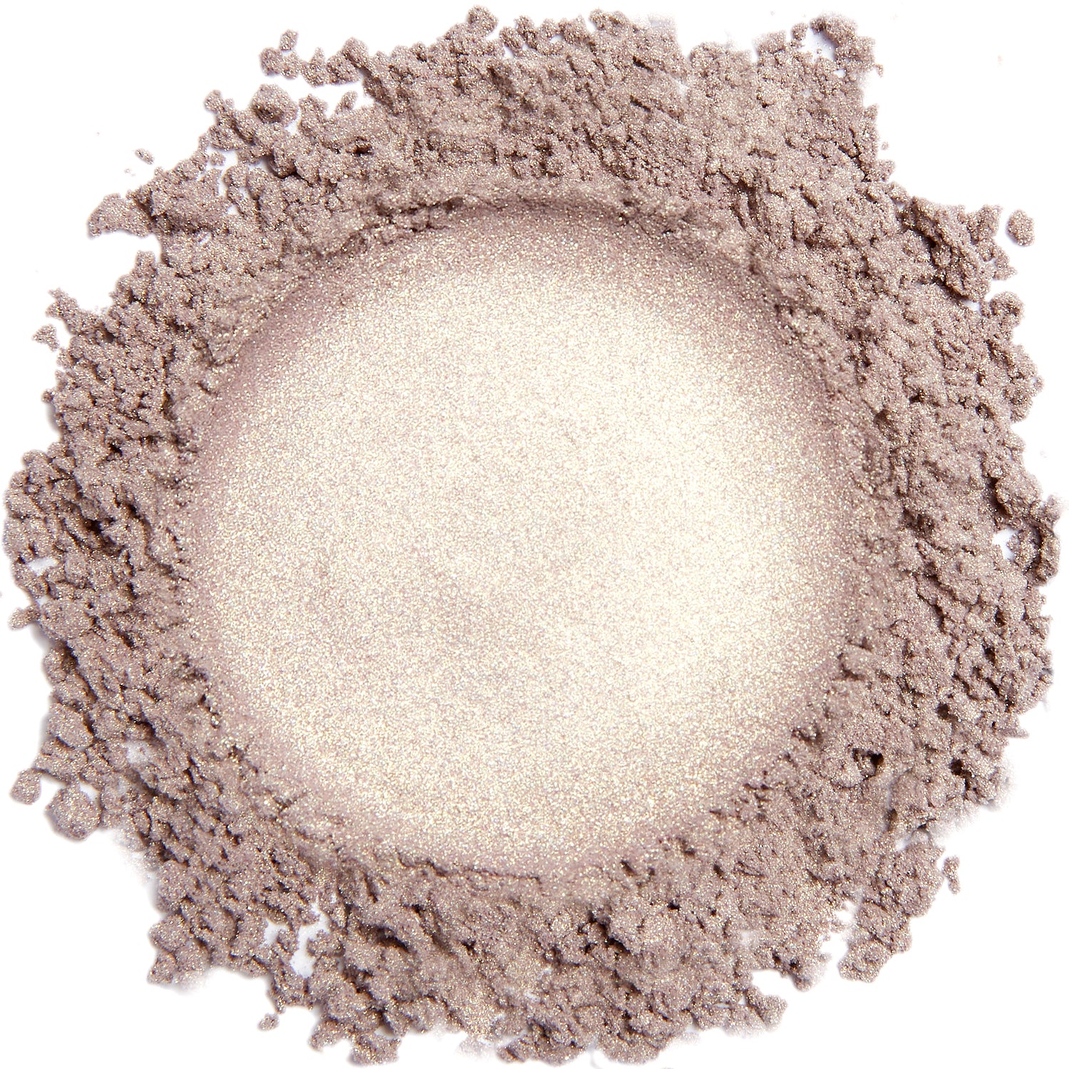 A close-up image of a light frosted metallic gold mineral eye color powder.
