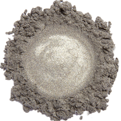 A close up swatch of Pewter mineral eye shadow.