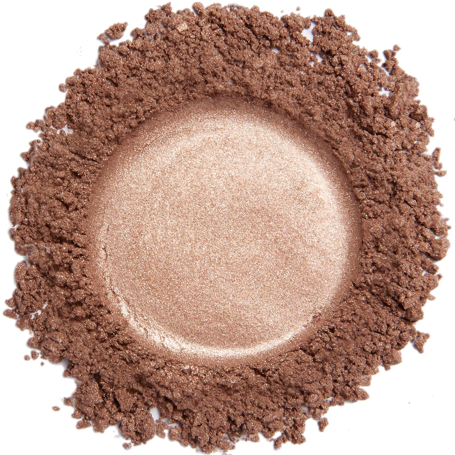 A close up swatch of Pink Copper mineral eye shadow.