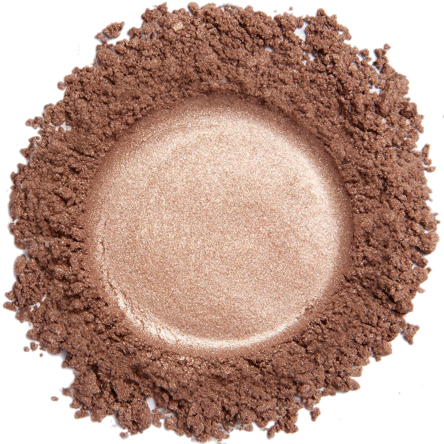 A close up swatch of Pink Copper mineral eye shadow.