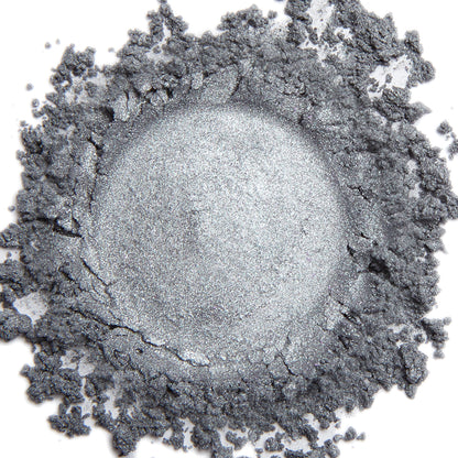 A close up swatch of Sterling mineral eye shadow.