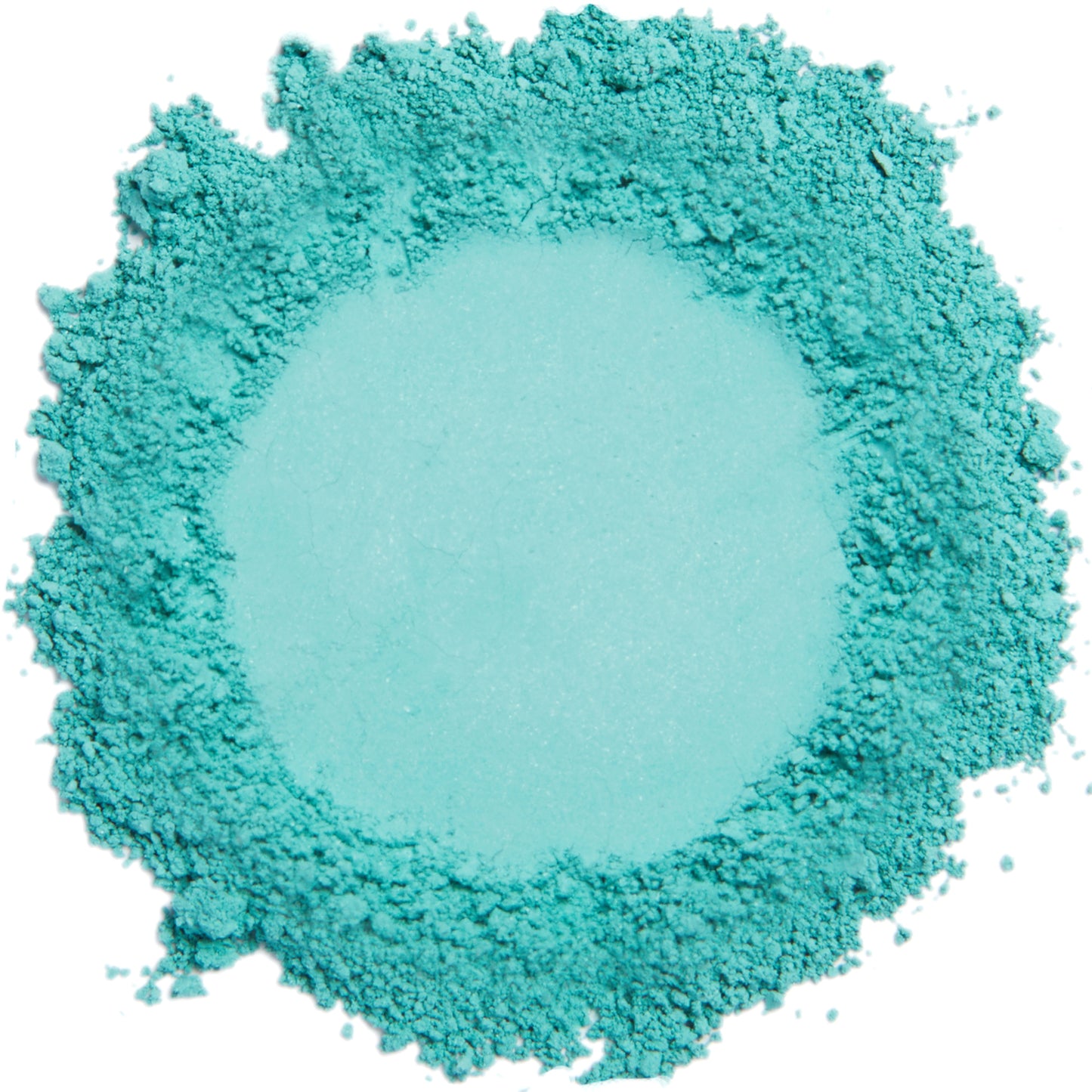 A close up swatch of Teal mineral eye shadow.