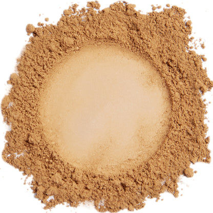 A close up swatch of Medium Dark Warm mineral foundation