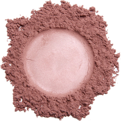 A close up swatch of Strawberry mineral blush
